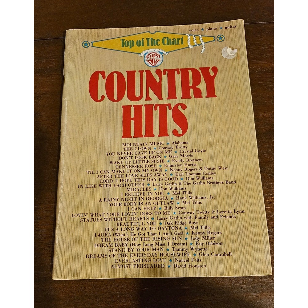 Warner Bros Country Hits Sheet Music Songbook Tan Vintage Piano Guitar Voice